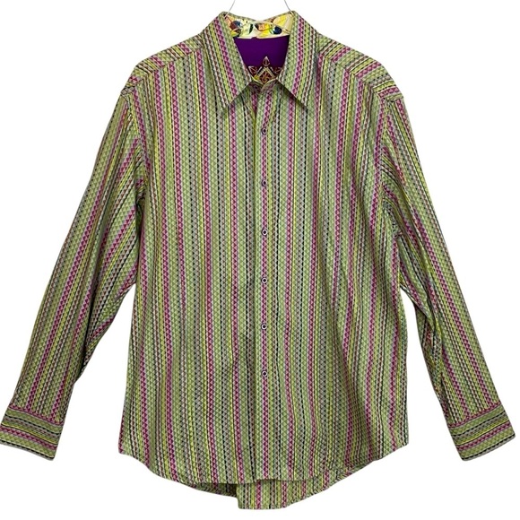 Robert Graham Tops - ROBERT GRAHAM - SZ LARGE - ECCENTRIC GEOMETRIC BUTTON FRONT WOMEN’S SHIRT B16